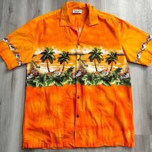 Vintage Pacific Legend Motorcycle Hawaiian Island Sunset Button Down Shirt Sz XL